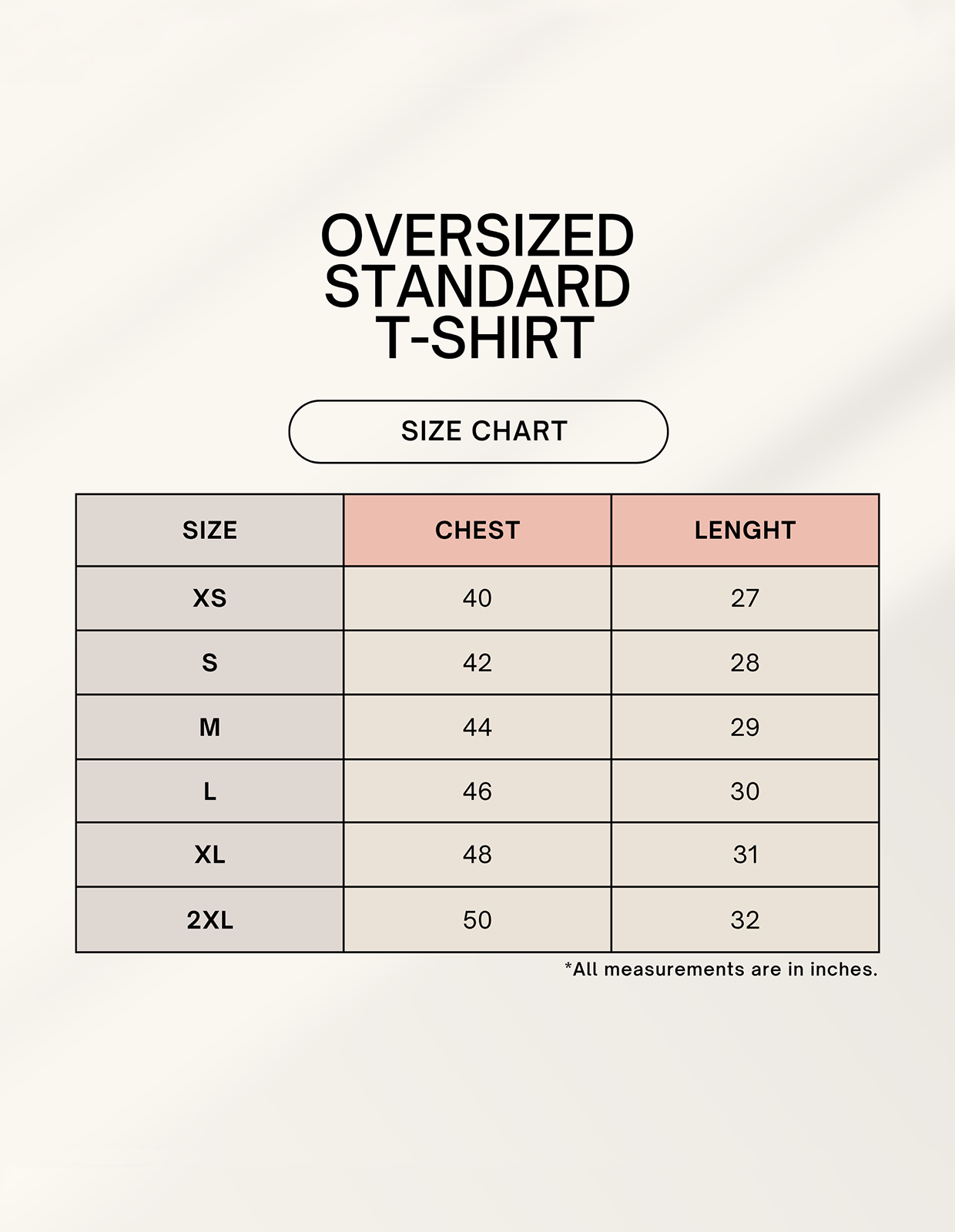 Shiva and Nandi oversized t-shirt size chart – unisex fit DesiThreads India