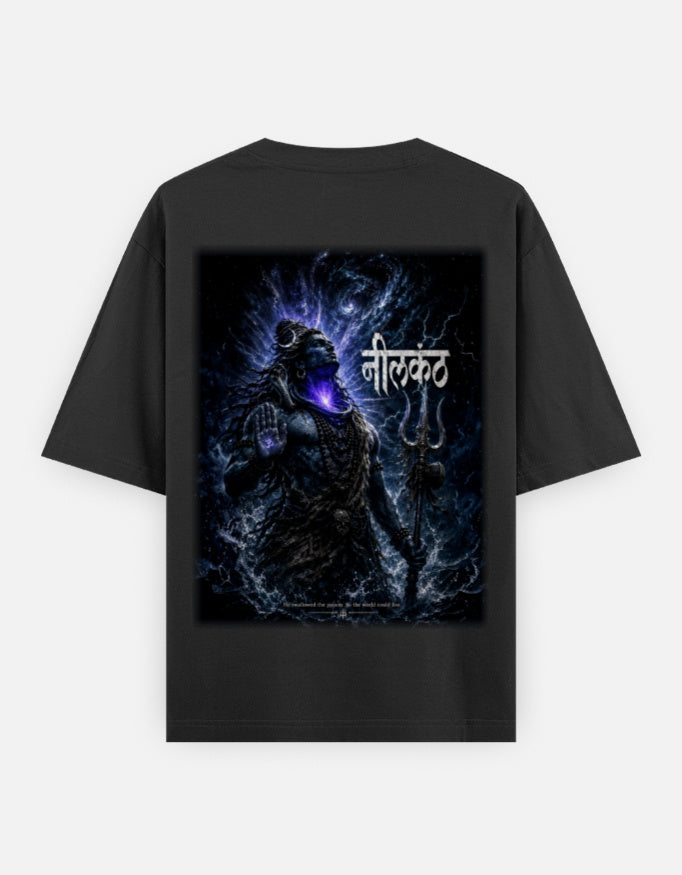 The Neelkanth 2.0 Oversized T-Shirt - Full Neelkanth Back Print Shiva Glowing Throat - DesiThreads