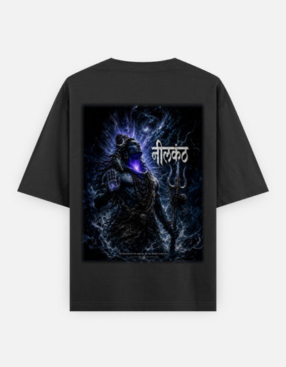 The Neelkanth 2.0 Oversized T-Shirt - Full Neelkanth Back Print Shiva Glowing Throat - DesiThreads