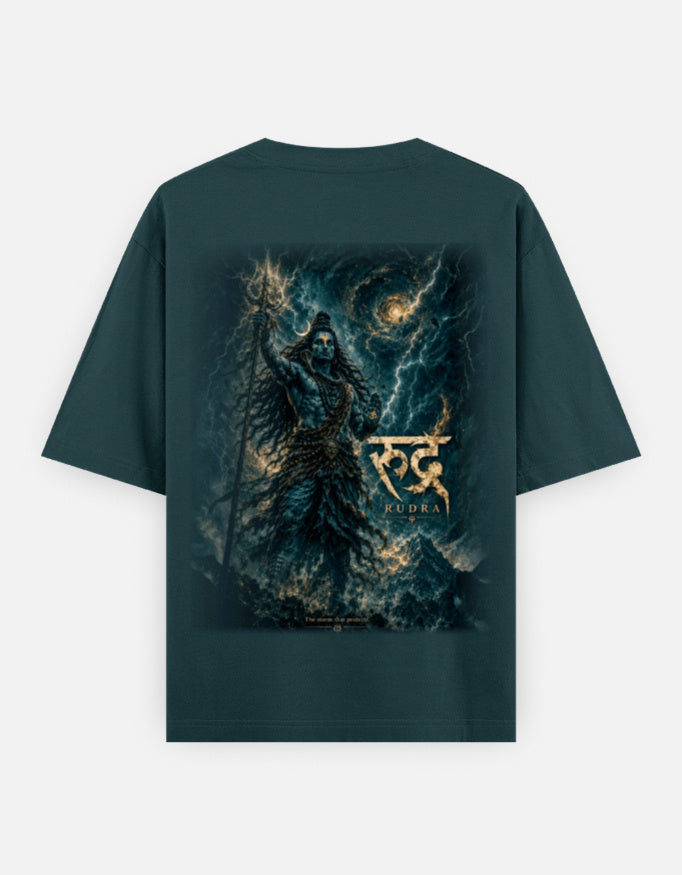 The Rudra Oversized T-Shirt - Back Print Oversized Fit Black - DesiThreads