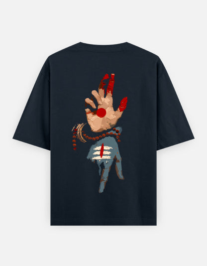 The Shiv Shakti Oversized T-Shirt - Shiva Parvati Divine Hands Back Print Detail - DesiThreads