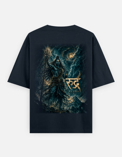 The Rudra Oversized T-Shirt - Rudra Back Print Detail Black Tee - DesiThreads