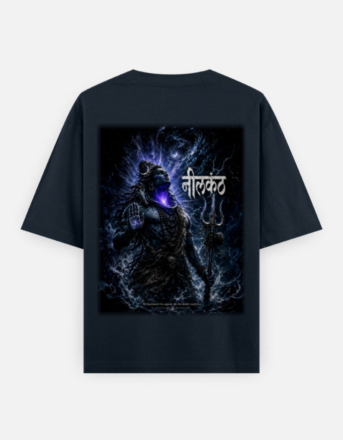 The Neelkanth 2.0 Oversized T-Shirt - Neelkanth Back Print Detail Navy Tee - DesiThreads