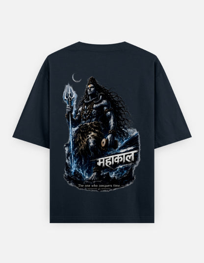 The Mahakal Oversized T-Shirt - Mahakal Back Print Detail Navy Tee - DesiThreads