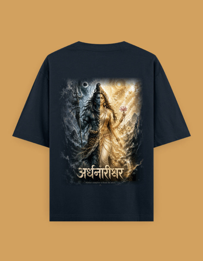 The Ardhanarishvara Oversized T-Shirt - Shiva Parvati Divine Balance Back Print - DesiThreads