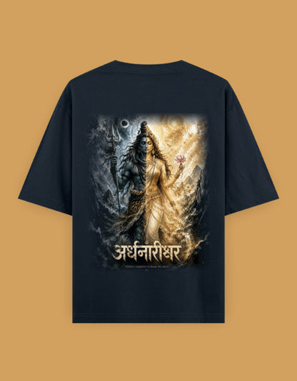 The Ardhanarishvara Oversized T-Shirt - Shiva Parvati Divine Balance Back Print - DesiThreads