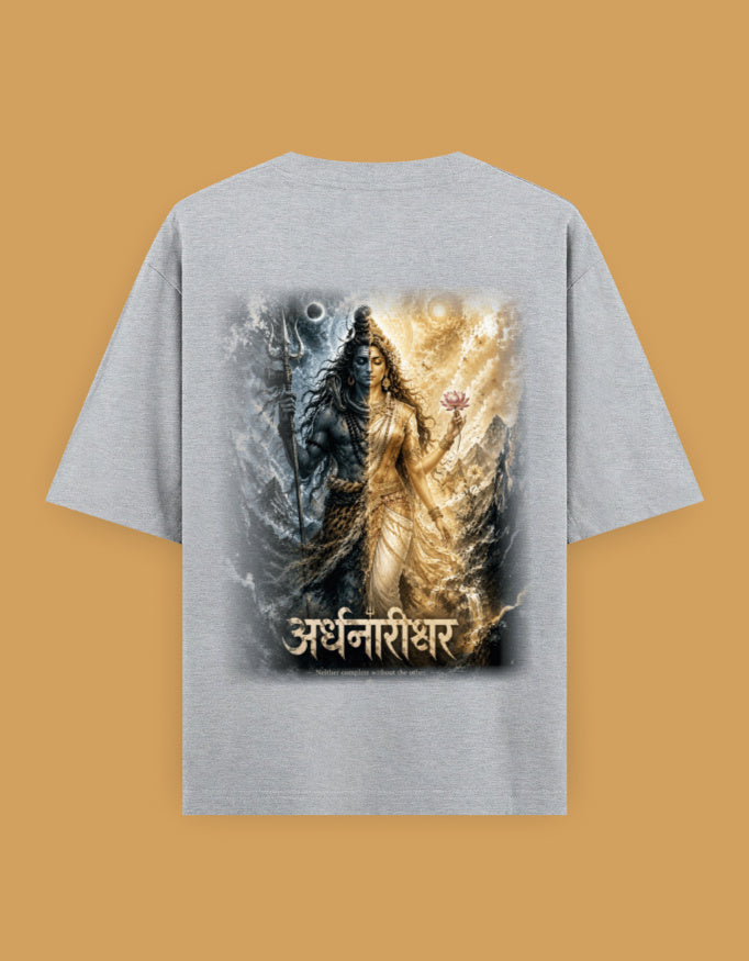 The Ardhanarishvara Oversized T-Shirt - Back Print Oversized Fit White - DesiThreads