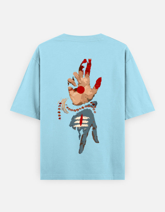 The Shiv Shakti Oversized T-Shirt - Shiva Parvati Hands Back Print Detail - DesiThreads