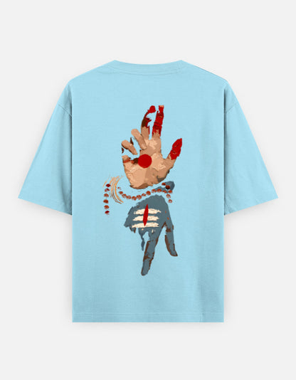 The Shiv Shakti Oversized T-Shirt - Shiva Parvati Hands Back Print Detail - DesiThreads