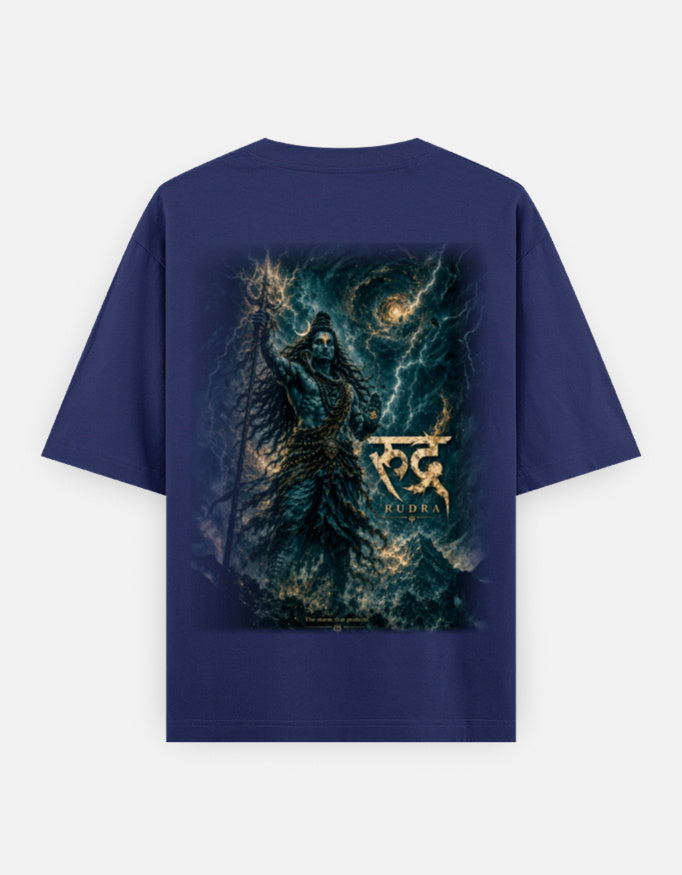 The Rudra Oversized T-Shirt - Rudra Storm Lightning Back Print - DesiThreads