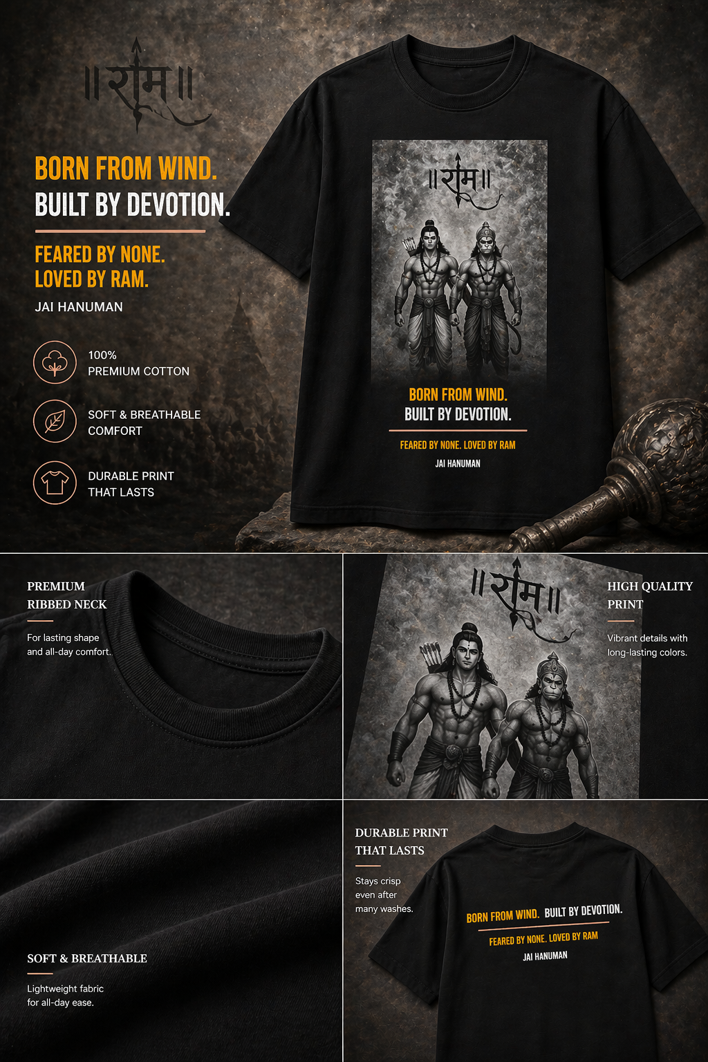 The Divine Bond regular t-shirt – premium 180 GSM cotton Ram Hanuman mythology DesiThreads