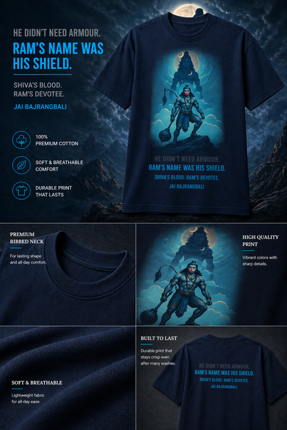 The Shield of Ram oversized t-shirt – premium 180 GSM cotton Hanuman mythology DesiThreads