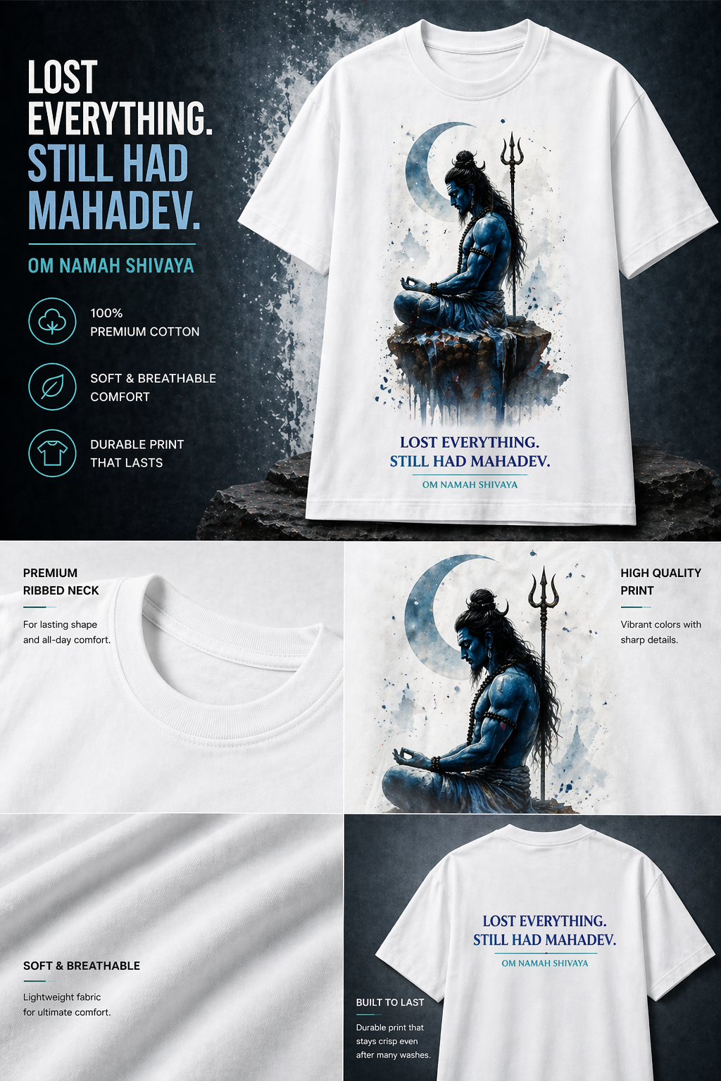 The Unbroken Faith oversized tee front – Mahadev spiritual streetwear DesiThreads India