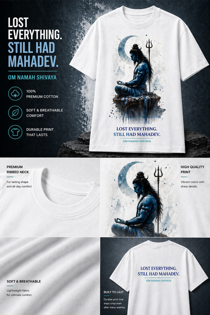 The Unbroken Faith oversized tee front – Mahadev spiritual streetwear DesiThreads India