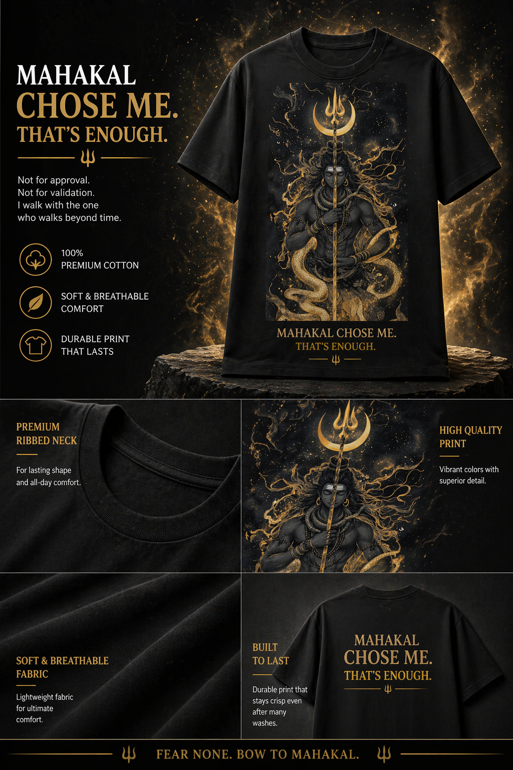 The Chosen By Mahakal oversized t-shirt – premium 180 GSM cotton Shiva mythology DesiThreads