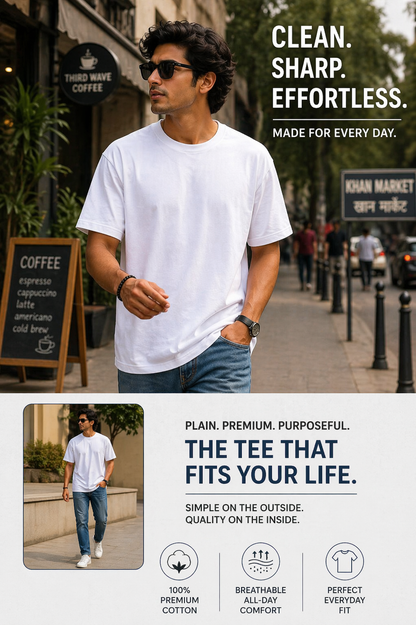Plain oversized tee front view – solid color premium cotton DesiThreads India