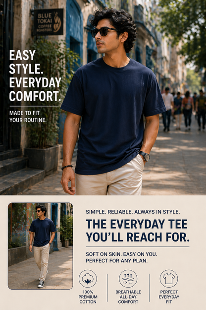 Solid plain oversized tee – premium no-print cotton streetwear DesiThreads India