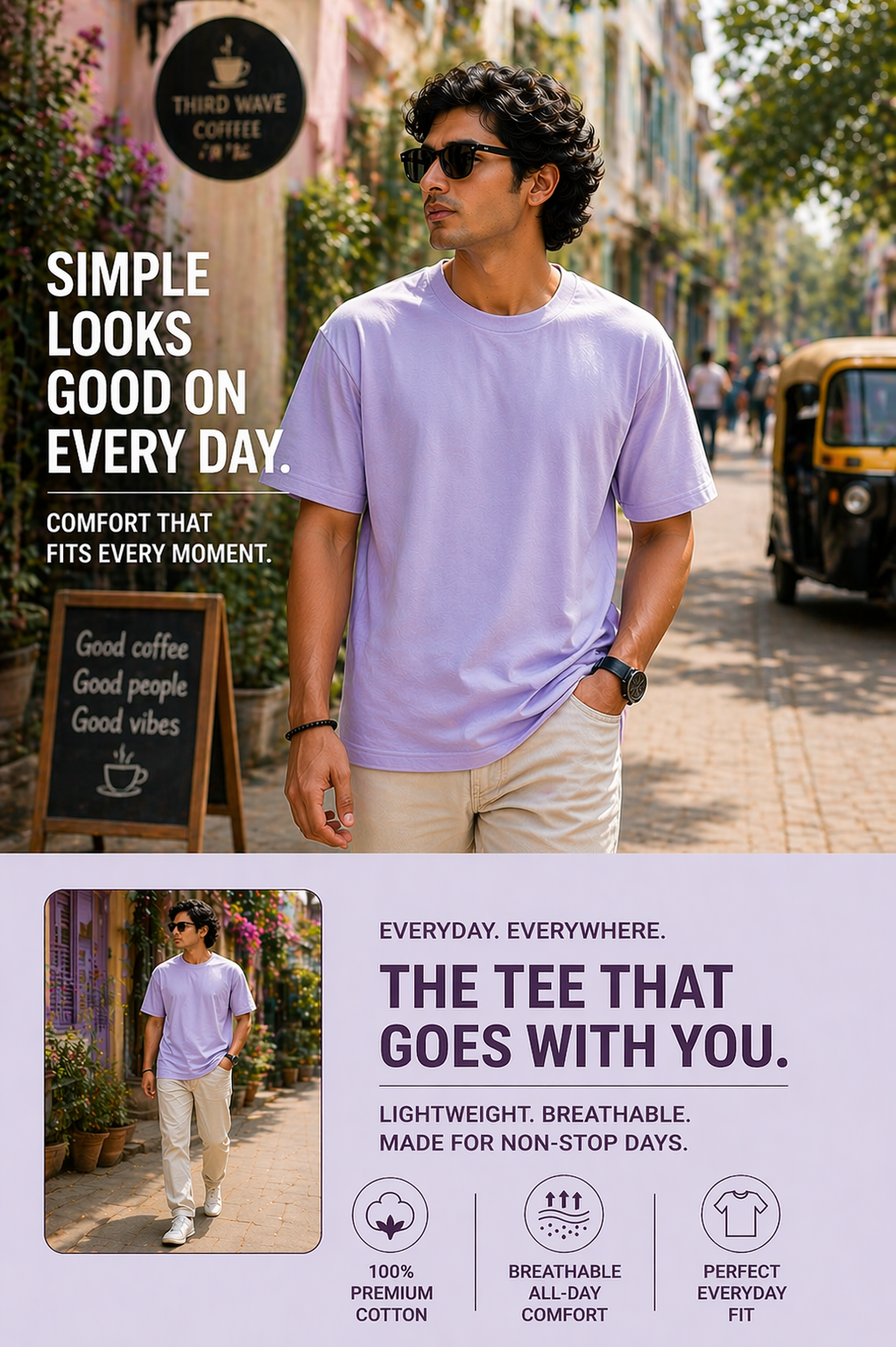 Plain oversized t-shirt white – solid no-print premium cotton DesiThreads