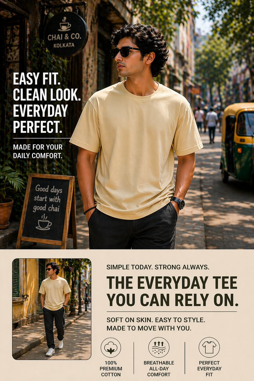 Plain oversized tee black – no-print premium 180 GSM cotton DesiThreads India