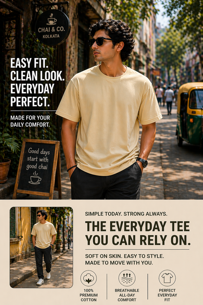 Plain oversized tee black – no-print premium 180 GSM cotton DesiThreads India