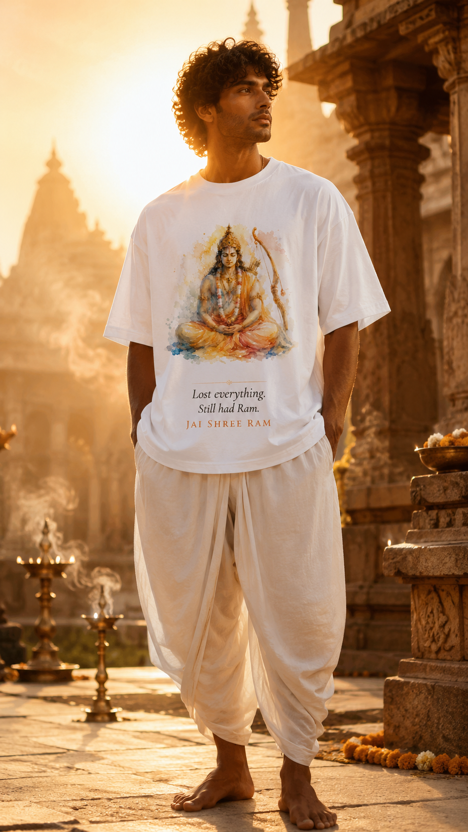 Still Had Ram oversized t-shirt in white – Lord Ram mythology graphic tee DesiThreads India