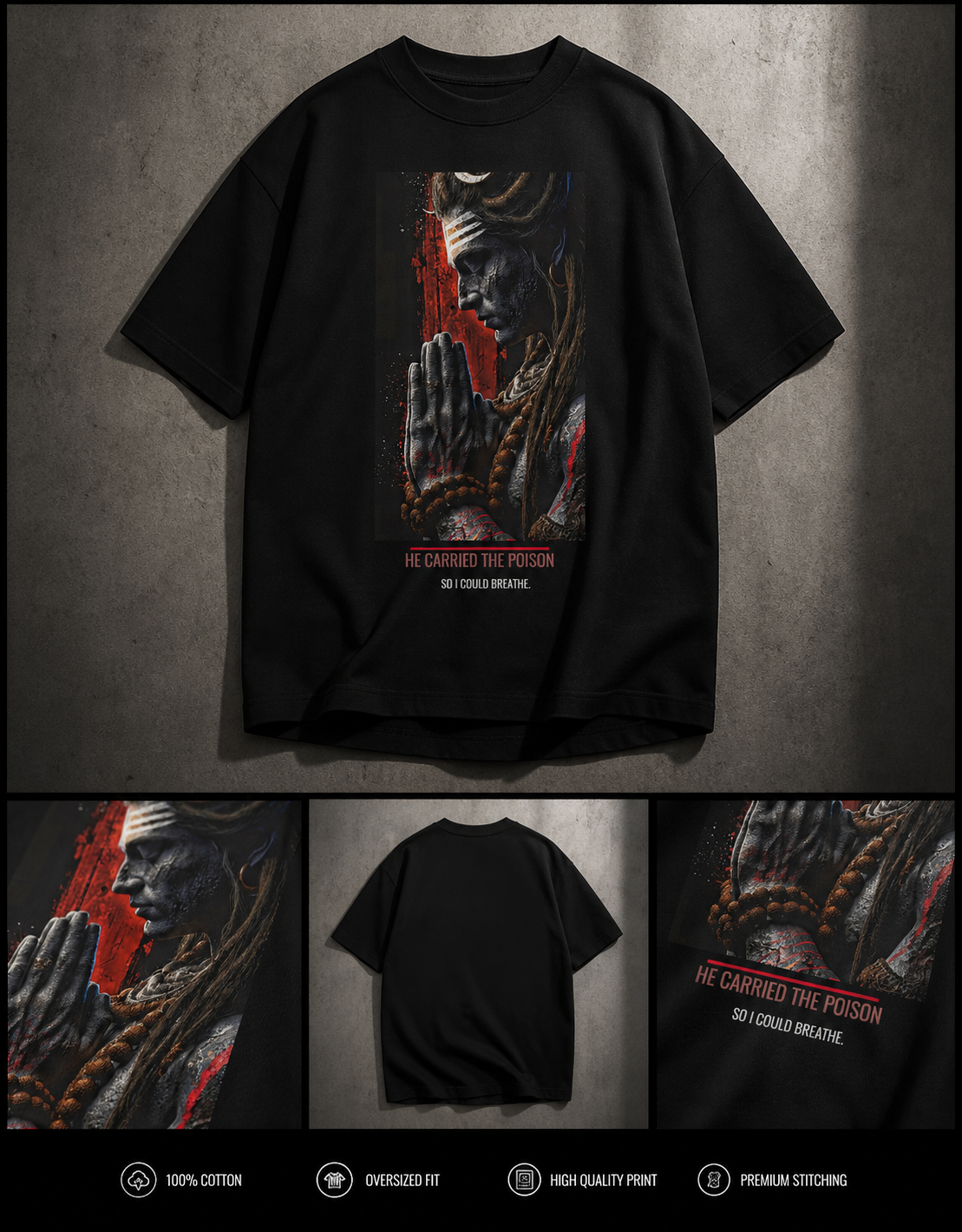 The Neelkanth oversized t-shirt front view – Mahadev spiritual streetwear India