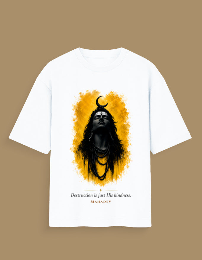 Destruction Is Just His Kindness oversized tee front – Shiva mythology Indian streetwear DesiThreads India