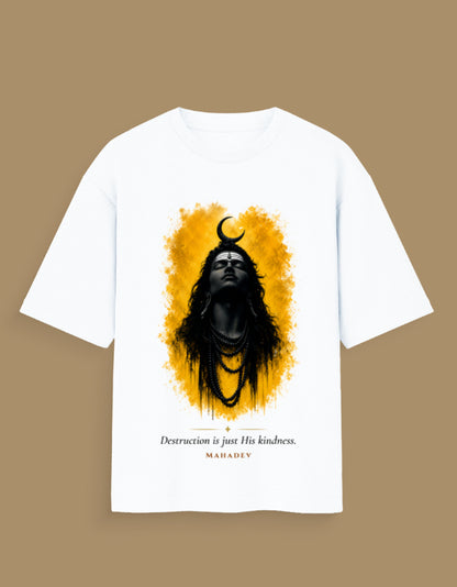 Destruction Is Just His Kindness oversized tee front – Shiva mythology Indian streetwear DesiThreads India