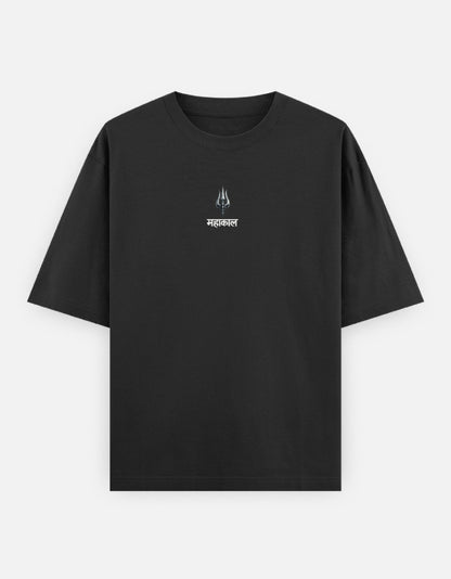 The Mahakal Oversized T-Shirt - Navy Front with Trishul Chest Print - DesiThreads