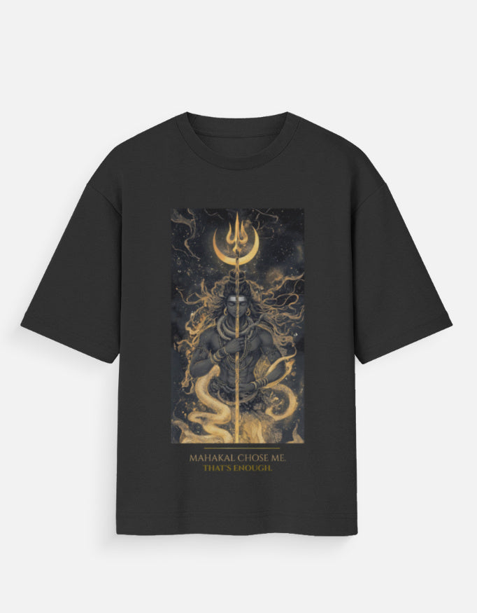 The Chosen By Mahakal oversized tee front – Mahadev Mahakal spiritual streetwear DesiThreads India