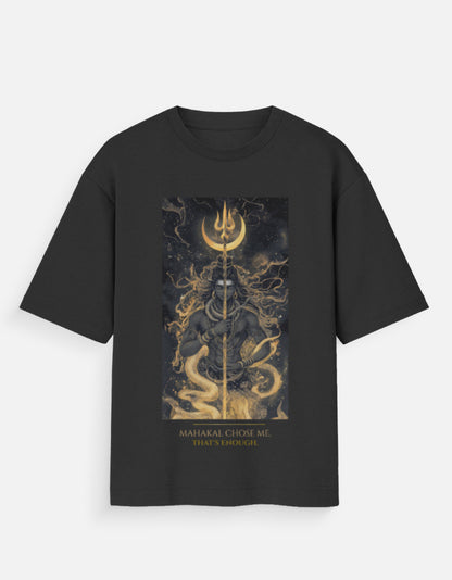 The Chosen By Mahakal oversized tee front – Mahadev Mahakal spiritual streetwear DesiThreads India