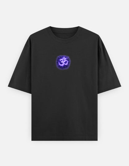 The Neelkanth 2.0 Oversized T-Shirt - Navy Front with Glowing Om Chest Print - DesiThreads