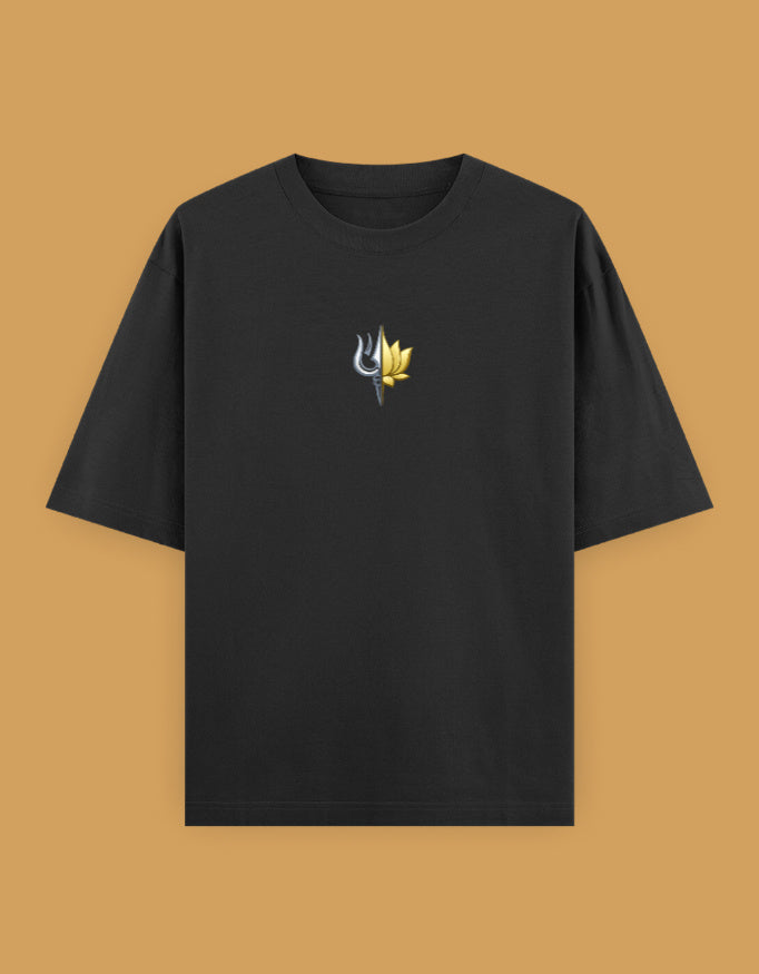 The Ardhanarishvara Oversized T-Shirt - White Front View Premium 240 GSM - DesiThreads