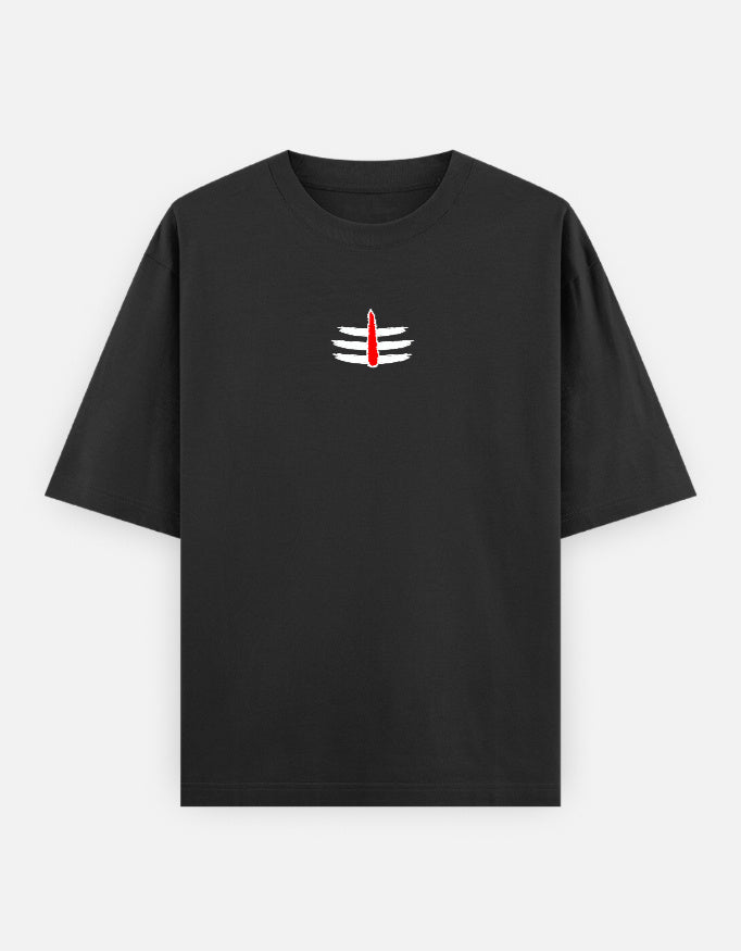 The Shiv Shakti Oversized T-Shirt - Black Front with Vibhuti Tilak Chest Print - DesiThreads