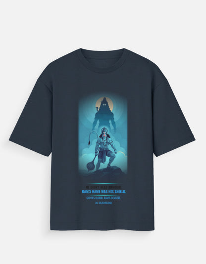 The Shield of Ram oversized tee front – Hanuman Ram Shiva spiritual streetwear DesiThreads India
