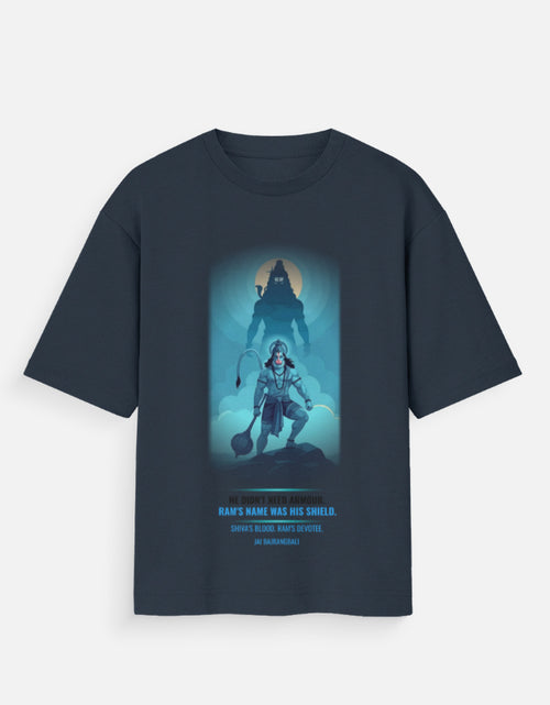 The Shield of Ram oversized tee front – Hanuman Ram Shiva spiritual streetwear DesiThreads India