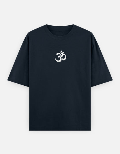 The Adiyogi Oversized T-Shirt - Navy Front with Om Chest Print - DesiThreads