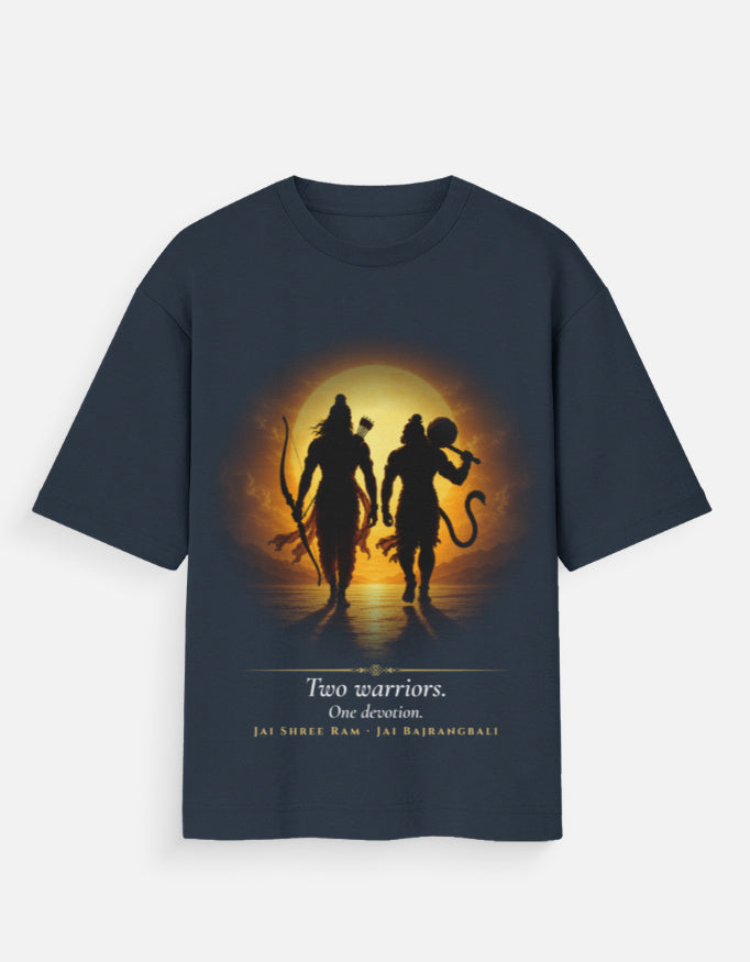 Warriors Glory oversized t-shirt – premium 180 GSM cotton Ram Hanuman mythology DesiThreads