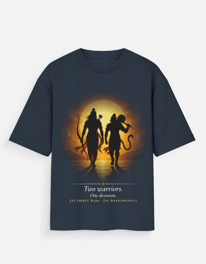 Warriors Glory oversized t-shirt – premium 180 GSM cotton Ram Hanuman mythology DesiThreads