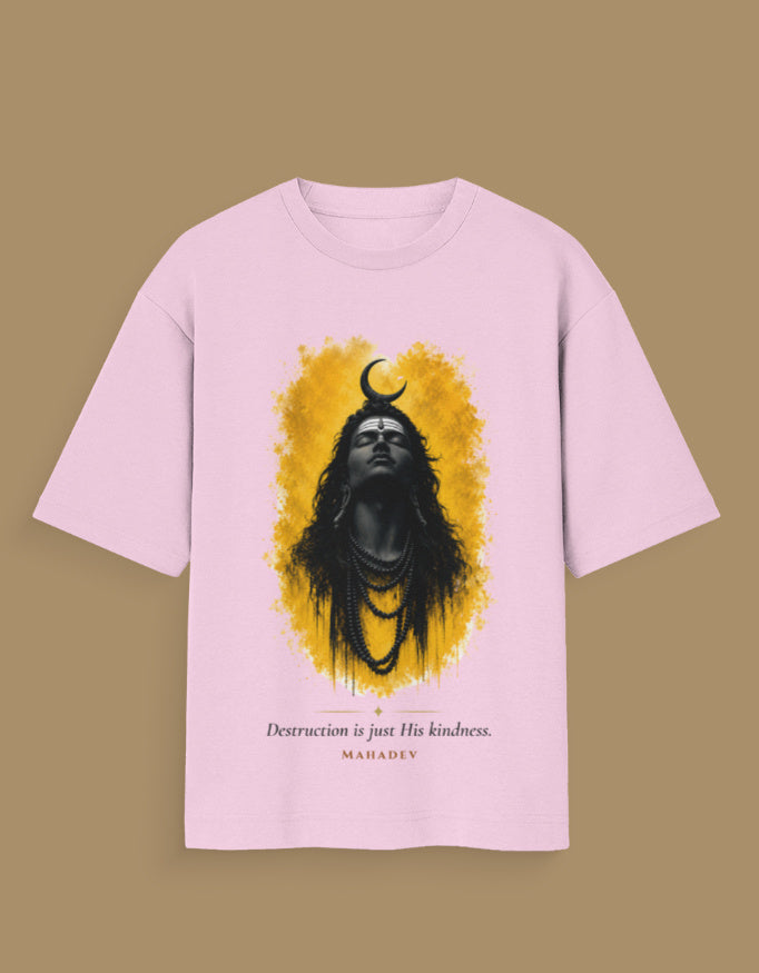 Destruction Is Just His Kindness oversized tee beige – Mahadev destroys frees mythology graphic tee India