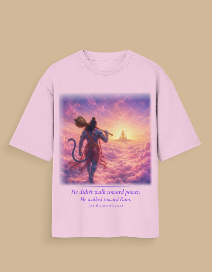 He Walked Toward Ram oversized tee front – Hanuman devotion Ram spiritual streetwear DesiThreads