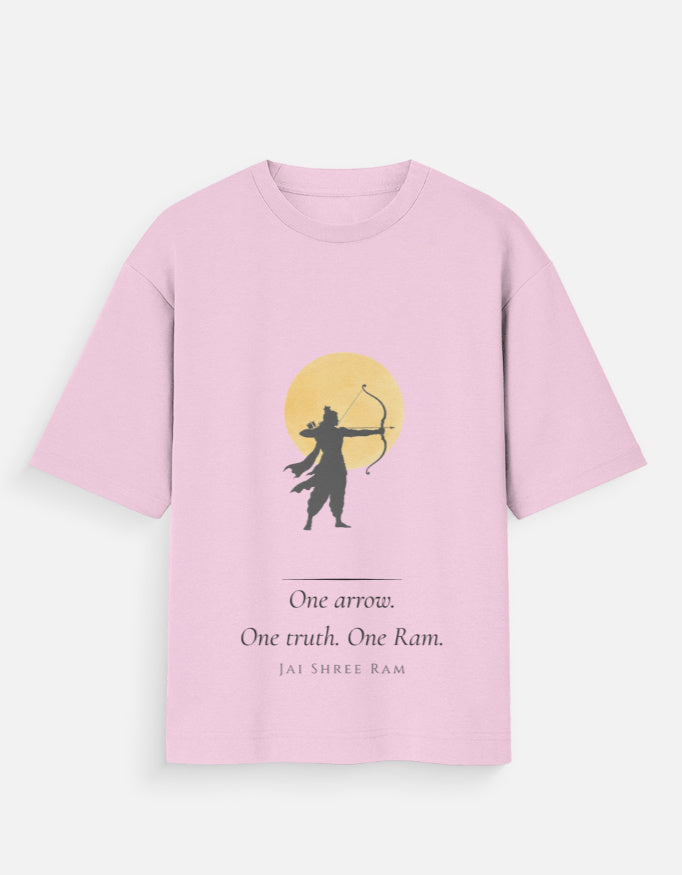 One Arrow One Truth oversized tee white – Lord Ram arrow dharma graphic tee India