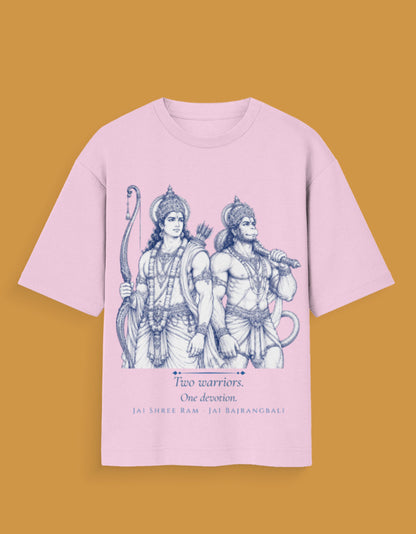 Two Warriors One Devotion oversized tee back view – mythology DesiThreads India