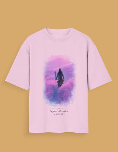Beyond All Worlds oversized tee front – Mahadev Shiva spiritual streetwear DesiThreads India