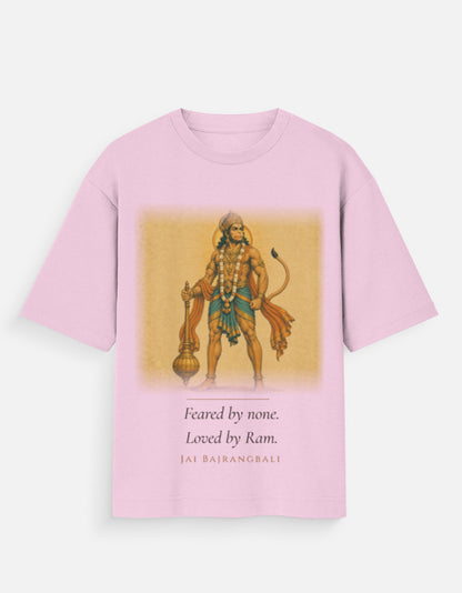 Feared By None oversized tee beige – Hanuman strength mythology graphic tee India