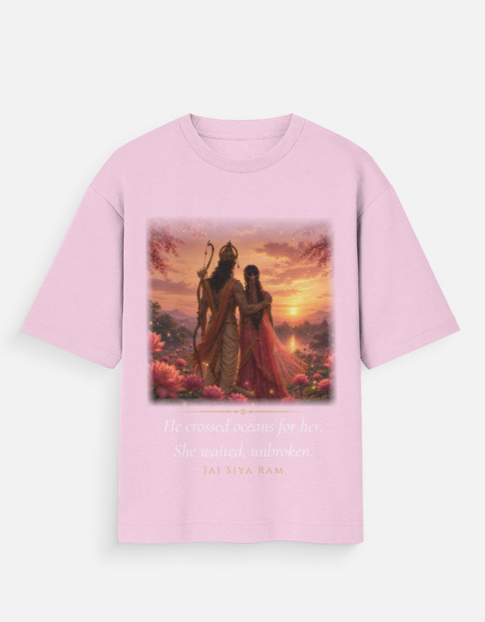 He Crossed Oceans For Her oversized tee navy – Hanuman Sita Ram graphic Indian streetwear