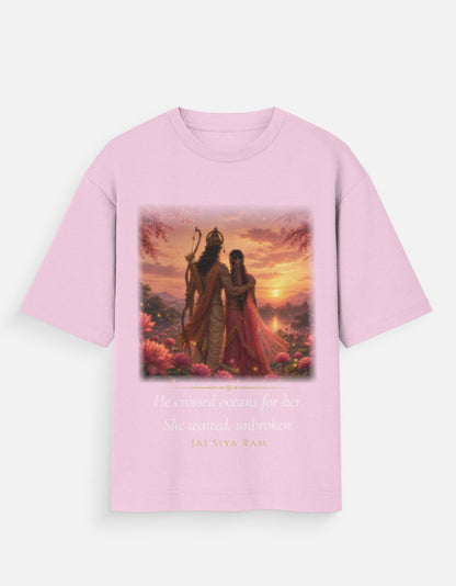 He Crossed Oceans For Her oversized tee navy – Hanuman Sita Ram graphic Indian streetwear
