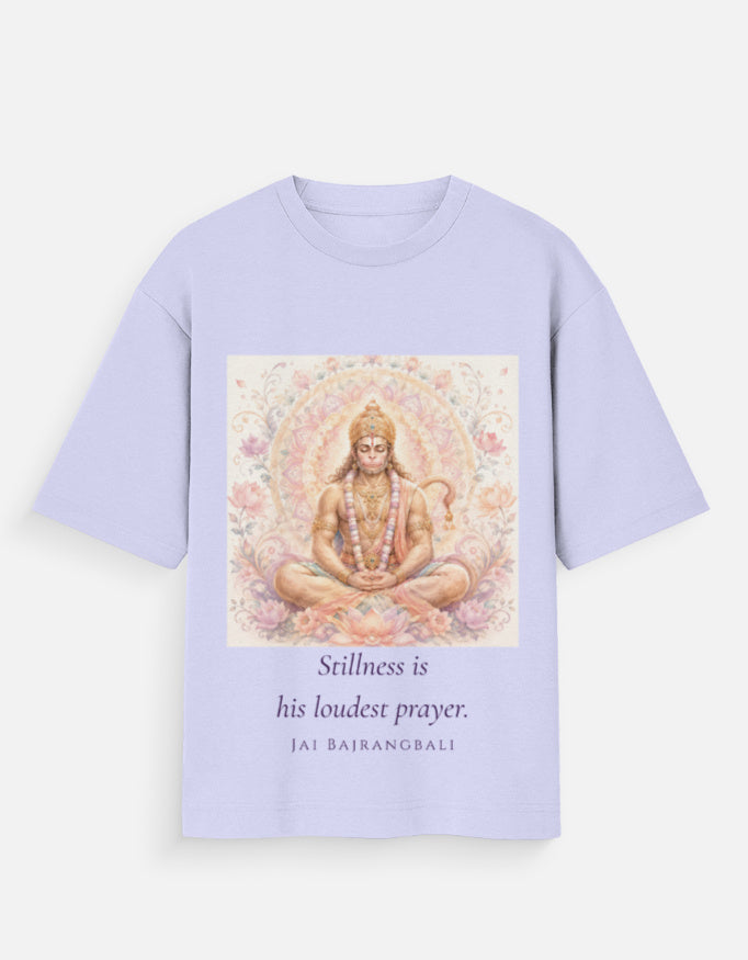 Stillness Is His Loudest Prayer oversized t-shirt – premium 180 GSM cotton Hanuman mythology DesiThreads