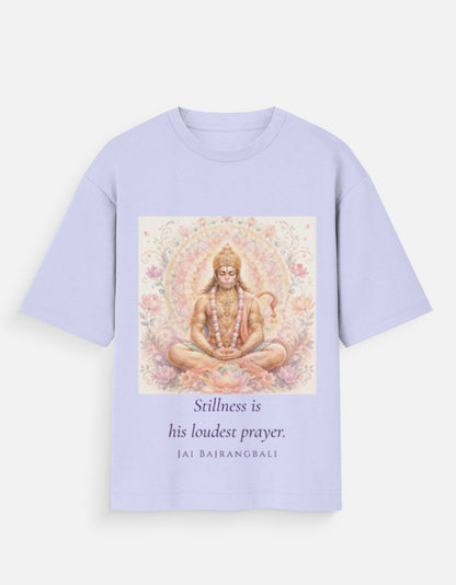 Stillness Is His Loudest Prayer oversized t-shirt – premium 180 GSM cotton Hanuman mythology DesiThreads