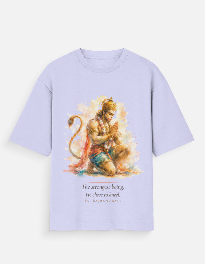 The Strongest Being Chose To Kneel oversized t-shirt back – Hanuman mythology DesiThreads India